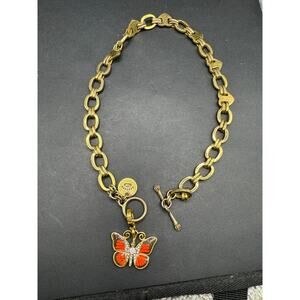 Vintage Juicy Couture Monarch Butterfly Charm Gold Tone Round Link Bracelet